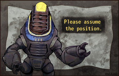 abstract_background ambiguous_gender grey_background heart_symbol machine metallic_body multicolored_body new_vegas not_furry simple_background solo standing text howgalling fallout microsoft fisto_(fallout) humanoid protectron_(fallout) robot robot_humanoid artist_name english_description english_text portrait three-quarter_portrait