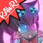 1:1 ambiguous_gender anthro blue_eyes blush bow_(feature) bow_tie bust_portrait cute_fangs domestic_cat fangs felid feline felis heterochromia low_res lumineko mammal open_mouth portrait rawr red_eyes solo teeth