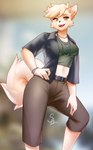 anthro belt biped bottomwear clothed clothing crop_top female hair jacket jewelry necklace pants shirt smile solo standing tail topwear siamkhan absurd_res digital_media_(artwork) hi_res