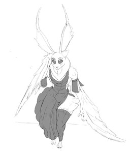 antennae_(anatomy) anthro armwear big_ears black_sclera blush blush_lines broad_shoulders bulge clothed clothing crossdressing dress femboy inner_ear_fluff looking_at_viewer male neck_tuft sitting solo tuft wide_hips winged_arms wings permaclot rasmus_(permaclot) arthropod hybrid insect lagomorph lepidopteran leporid mammal moth rabbit hi_res monochrome sketch