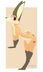 anthro big_ears bodily_fluids breasts butt exclamation_point fangs female heart_symbol looking_back nude pink_eyes skinny small_breasts solo sweat teeth togaed tody_(togaed) canid canine fox mammal 2019 absurd_res hi_res