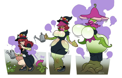 big_breasts black_clothing black_dress black_footwear black_shoes blush breast_expansion breasts brown_hair butt clothing dress expansion featureless_breasts female footwear green_body hair hat headgear headwear holding_object holding_watering_can human_to_humanoid kneeling lip_expansion lips nipples not_furry one_eye_closed plant roots shoes solo species_transformation standing surprised thick_lips torn_clothing transformation watering_can witch_hat blackshirtboy elemental_creature elemental_humanoid flora_fauna human humanoid mammal plant_humanoid 2026 absurd_res digital_media_(artwork) hi_res sequence