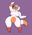 anthro big_breasts breasts curvy_figure dancing featureless_breasts featureless_crotch female fur grin navel nude simple_background smile solo voluptuous white_body white_fur machetesaga adventure_time cartoon_network cake_the_cat domestic_cat felid feline felis mammal