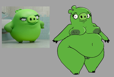 anthro areola big_butt black_eyes breasts butt eyelashes female front_view genitals green_areola green_body green_ears green_nipples green_nose grey_background nipples nude obese obese_anthro obese_female overweight overweight_anthro overweight_female pubes simple_background smile solo standing thick_thighs vulva horny_bunjester angry_birds rovio_entertainment sega the_angry_birds_movie domestic_pig mammal pig_(angry_birds) suid suine sus_(pig) 2025 digital_media_(artwork)