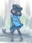 anthro black_nose brown_eyes clothed clothing detailed_background dress eyebrows eyelashes female flat_chested fully_clothed legs_in_water looking_at_viewer open_mouth partially_submerged smile solo submerged_legs teeth tongue water young young_anthro mykegreywolf nat_(mykegreywolf) mammal mustelid otter 3:4 hi_res