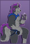 abs anthro areola biped bulge cellphone clothing electronics harness holding_cellphone holding_object holding_phone holding_smartphone jockstrap male muscular muscular_anthro muscular_male nipples pecs phone selfie smartphone solo underwear johnfreak canid canine canis mammal wolf absurd_res hi_res