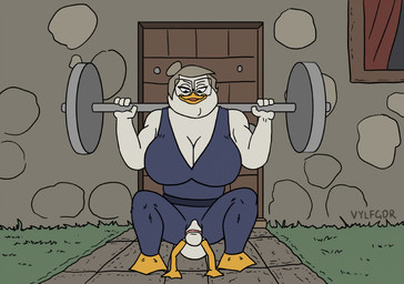 adult_on_young age_difference anthro barbell bedroom_eyes big_breasts breasts clothed clothing duo elderly elderly_female eyewear female front_view glasses hair huge_breasts looking_at_viewer lying male male/female mature_female muscular muscular_female muscular_thighs narrowed_eyes on_back seductive size_difference smile smiling_at_viewer solo sport standing standing_over training young vylfgor disney ducktales ducktales_(2017) bentina_beakley louie_duck anatid anseriform avian bird duck 2025 animated short_playtime