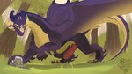 bodily_fluids digitigrade dominant feral forest forest_background genital_fluids genitals knot knotted_penis male nature nature_background penis plant precum purple_body solo spread_wings tree vein veiny_penis wings yellow_eyes doeboi mythology dragon mythological_creature mythological_scalie scalie absurd_res hi_res
