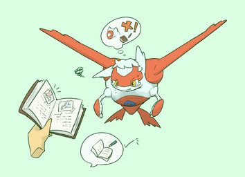 ambiguous_gender annoyed blue_body blue_feathers blush bodily_fluids book claws duo emanata feathers female feral frustration_cloud hair iconography implied_transformation male offscreen_character photo red_body red_feathers speech_bubble sweat thought_bubble white_body white_feathers white_hair yellow_eyes kareha_21909 nintendo pokemon generation_3_pokemon latias latios legendary_pokemon pokemon_(species) hi_res