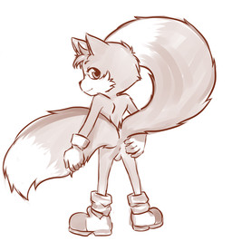 anthro anus backsack balls butt fox_tail genitals looking_at_viewer looking_back male multi_tail presenting presenting_hindquarters simple_background solo tail young young_anthro young_male aogami sega sonic_the_hedgehog_(series) miles_prower tycloud canid canine fox mammal 2012