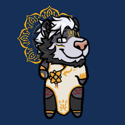 anthro beard black_facial_hair clothing dancing ear_cuff ear_piercing emote facial_hair facial_markings fur halo head_markings jewelry looking_at_viewer male markings piercing purple_body purple_fur robe solo yellow_facial_markings skaifox kygehn felid mammal pantherine tiger 1:1 animated loop low_res