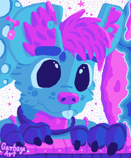 antennae_(anatomy) anthro black_eyes blue_body blue_eyebrows blue_fur blue_tongue cartoonish clothing ear_tuft eyebrows fur fur_markings gloves handwear male markings moon orbit piercing planet purple_body purple_fur purple_nose silly simple_background simple_colors solo space spacesuit star tongue tongue_out tuft white_background garbage_art alien canid canine canis domestic_dog mammal 2025 absurd_res digital_media_(artwork) hi_res restricted_palette shaded simple_shading