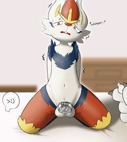 >:) anthro balls bed bodily_fluids bottomwear broken_key chastity_cage chastity_device cheek_tuft clothed clothing duo facial_tuft first_person_view flat_chastity_cage fur furniture genitals hands_behind_back holding_key holding_object key key_disposal kneeling looking_at_viewer looking_down looking_down_at_viewer male metal_chastity_cage narrowed_eyes navel nervous nervous_sweat on_bed open_bottomwear open_clothing open_pants pants permanent_chastity_device red_bottomwear red_clothing red_pants shocked sweat text tuft wearing_chastity_cage wearing_chastity_device whimper white_body white_fur ramunerichy nintendo pokemon cinderace generation_7_pokemon generation_8_pokemon lycanroc midnight_lycanroc pokemon_(species) english_text hi_res shaded soft_shading