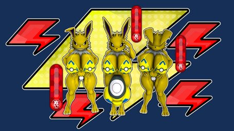 5_fingers anthro anthrofied balls big_balls big_breasts big_bulge bikini bikini_bottom bikini_top black_sclera breasts bulge clothed clothing ears_down female fingers genitals group gynomorph hair huge_balls huge_bulge hyper hyper_balls hyper_bulge hyper_genitalia intersex looking_at_viewer panties partially_clothed pivoted_ears png_file smile spike_hair swimwear two-piece_swimsuit underwear white_eyes white_hair yellow_body yellow_clothing yellow_swimwear yellow_underwear jdbo-arts nintendo pokemon eeveelution generation_1_pokemon jolteon pokemon_(species) 3d_(artwork) alpha_channel digital_media_(artwork) hi_res source_filmmaker_(artwork)