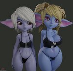 areola areola_slip blonde_hair breast_size_difference breasts cleavage clothed clothing duo female hair not_furry panties short_stack underwear jos_bobot league_of_legends riot_games sports_bra_difference_meme tencent poppy_(lol) tristana_(lol) yordle 3d_(artwork) digital_media_(artwork) hi_res