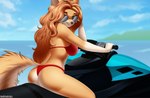 alexis_akira_foxx anthro big_butt bikini brown_body brown_hair butt clothing eyewear female fluffy fluffy_tail glasses hair jetski long_hair looking_back looking_down red_bikini red_clothing red_swimwear sea sitting solo summer sunglasses swimwear tail two-piece_swimsuit water redmn canid canine fox mammal 2024 absurd_res digital_media_(artwork) hi_res shaded shaded_line_art