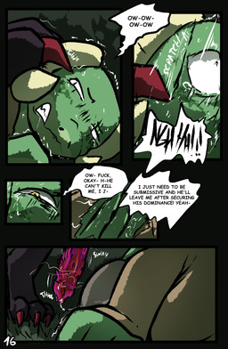 abuse animal_genitalia animal_penis anthro barbed_canine_penis black_body black_fur bodily_fluids canine_genitalia canine_penis clothed clothing dialogue duo female feral fur genitals horn hybrid_genitalia hybrid_penis imminent_bestiality imminent_rape imminent_sex male male/female penile_spines penis pinned pinned_to_ground profanity size_difference speech_bubble sweat tail text torn_clothing brradett lernie_(brradett) canid canine mammal scalie absurd_res colored comic english_text hi_res