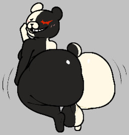 anthro balls big_butt black_body blush butt genitals huge_butt looking_at_viewer male motion_lines multicolored_body shaking_butt solo two_tone_body white_body chip_at_night danganronpa spike_chunsoft monokuma bear mammal 2026 digital_drawing_(artwork) digital_media_(artwork)