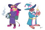 anthro duo female holding_object lighter magic_wand question_mark simple_background smoke white_background robindaydream small_saga super_lesbian_animal_rpg claire_higsby siobhan_(small_saga) bovid bovine cattle mammal mouse murid murine rodent 2024 trans_(lore) trans_woman_(lore)