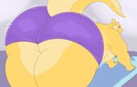 all_fours anthro big_butt bottomwear butt clothing huge_butt male overweight overweight_anthro overweight_male purple_bottomwear purple_clothing rear_view solo thick_thighs yellow_body megacoolbear_(artist) agamid bearded_dragon lizard reptile scalie absurd_res hi_res