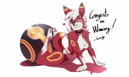 anthro breasts butt choker ears_up feet female fur fur_markings hypnotic_eyes jewelry luxury_ball markings necklace nipple_piercing nipples nude paws piercing pokeball raised_tail red_body red_fur smile smiling_at_viewer smirk smirking_at_viewer solo tail white_body white_fur yoga swerdgh3415 nintendo pokemon canid canine eeveelution generation_2_pokemon generation_7_pokemon hybrid lycanroc mammal midnight_lycanroc pokemon_(species) umbreon 5:3 absurd_res hi_res