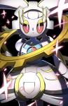 angry black_background eyelashes female gear grey_body looking_at_viewer machine not_furry pink_eyes simple_background solo standing arouda nintendo pokemon generation_7_pokemon humanoid legendary_pokemon magearna pokemon_(species)