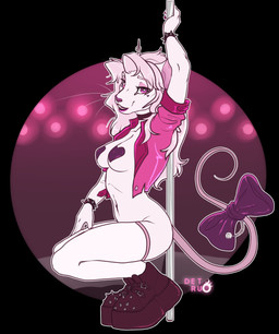accessory anthro boots bracelet clothed clothing crouching dancing eyeshadow female footwear fur furgonomics heart_pasties jewelry looking_at_viewer makeup narrowed_eyes open_clothing open_topwear pasties pole pole_dancing ribbons shoes skimpy smile solo spiked_boots spiked_bracelet spiked_clothing spiked_footwear spikes tail tail_accessory tail_ribbon topwear whiskers white_body white_fur detruo lily_(lilysqueak) mammal mouse murid murine rodent hi_res