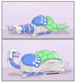 after_vore belly duo female feral feral_pred larger_pred simple_background size_difference vore dweet-tea mythology nintendo pokemon avian espathra generation_9_pokemon gryphon mythological_avian mythological_creature pokemon_(species) 2023 comic hi_res
