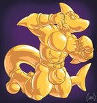 anthro armor belt biped boots bottomwear bracers bulge clothing collar fin footwear glistening gold_body latex latex_boots latex_clothing latex_footwear long_tail male mouthless muscular muscular_anthro muscular_male null_bulge pants solo tail thick_tail soul-silver-dragon animate_inanimate fish living_latex marine shark 2019 hi_res