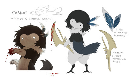 ambiguous_gender anthro avian_feet black_body black_feathers black_feet blood blood_on_hand blood_on_object blood_on_weapon blue_body blue_feathers blue_tail bodily_fluids countershading dot_eyes feathers feet head_feathers holding_blade holding_object holding_weapon multicolored_body multicolored_feathers neck_tuft simple_background simple_eyes sketch_inset solid_circle_eyes solo standing tail text tuft weapon white_background white_body white_countershading white_feathers jejejunum shrike_(jejejunum) avian fraid_(species) 2026 character_name digital_drawing_(artwork) digital_media_(artwork) english_text firealpaca_(artwork) full-length_portrait hi_res model_sheet portrait