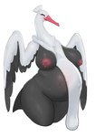 anthro areola belly big_belly big_breasts black_body blush bodily_fluids breasts female inverted_nipples lactating nipples nude pregnant pregnant_anthro pregnant_female red_areola red_nipples simple_background smile solo white_background im51nn5 nintendo pokemon avian bombirdier generation_9_pokemon pokemon_(species) hi_res