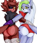 anthro big_butt butt crossgender duo eye_patch eyewear female female/female machine rear_view red_body standing yellow_eyes zeroviks five_nights_at_freddy's five_nights_at_freddy's:_security_breach fredina's_nightclub scottgames steel_wool_studios fexa_(cryptiacurves) foxy_(fnaf) roxanne_wolf animatronic canid canine canis fox mammal robot wolf 2021 digital_media_(artwork) hi_res signature