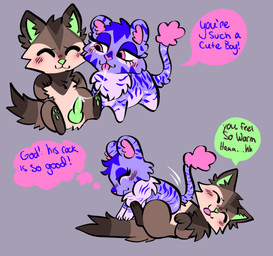 ^_^ animal_genitalia animal_penis blue_body blue_fur canine_genitalia canine_penis chibi compliment duo eyes_closed female female_penetrated feral feral_on_feral feral_penetrated feral_penetrating feral_penetrating_feral fur genitals green_nose green_penis male male/female male_penetrating male_penetrating_female on_bottom on_top penetration penile penis reverse_cowgirl_position sex smile text wispyvixen canid canine canis felid feline mammal wolf 2023 english_text hi_res