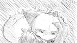 16:9 animal_crossing anthro bodily_fluids clothed clothing crying domestic_cat dragonweirdo duffel_bag eyes_closed felid feline felis female greyscale head_in_hands hi_res mammal monochrome nintendo olivia_(animal_crossing) raining storm tears wet widescreen