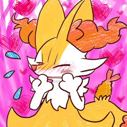 ambiguous_anthro ambiguous_gender anthro biped blush blushing_profusely bodily_fluids dipstick_tail embarrassed flying_sweatdrops food front_view heart_symbol markings object_in_tail one_eye_closed open_mouth shrimp_(food) simple_background snout solo standing sweat sweatdrop tail tail_markings annyui0611 nintendo pokemon braixen canid generation_6_pokemon mammal pokemon_(species) 1:1 2022 digital_drawing_(artwork) digital_media_(artwork) half-length_portrait hi_res japanese_description portrait translated_description