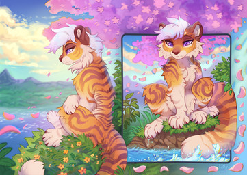 anthro biped butt claws countershade_torso countershading feet female fingers front_view fur hair nude nude_anthro nude_female outside sitting smile solo stripes tail teeth toes ketty ray_ashwood felid mammal pantherine tiger 2026 digital_drawing_(artwork) digital_media_(artwork)