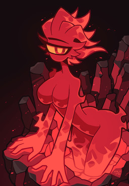 1_eye big_breasts breasts eyelashes female lava long_eyelashes mouthless not_furry nude pose pseudo_hair red_body red_eyes simple_background small_waist solo wide_hips notyoursagittarius calamity_(terraria_mod) terraria brimstone_elemental_(terraria_mod) cyclops elemental_creature elemental_humanoid humanoid 2022