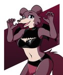 anthro bat_costume brown_body brown_fur clothed clothing female fingers fur grey_body grey_fur hair looking_at_viewer navel nude open_mouth simple_background smile solo standing tail topwear deskmaniac beastars meme_clothing juno_(beastars) canid canine canis mammal wolf 5:6 digital_media_(artwork) hi_res meme