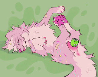 andromorph animal_genitalia animal_vulva anus band-aid bandage beverage beverage_can bodily_fluids canine_genitalia canine_vulva cavity_storage claws dripping facial_piercing feral fluffy fur genital_fluids genitals hair improvised_dildo improvised_sex_toy intersex looking_at_viewer lying masturbation monster_energy_can multiple_piercings nose_piercing object_insertion object_penetration on_back pawpads paws penetration piercing pink_body presenting simple_background smile solo tail tongue tongue_out vaginal vaginal_masturbation vaginal_object_insertion vaginal_penetration vulva slumberpup monster_energy pillow_(slumberpup) canid canine canis domestic_dog mammal absurd_res hi_res trans_(lore) trans_man_(lore)