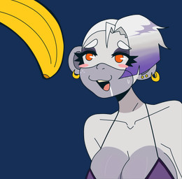 anthro banana blinking bodily_fluids bra breasts clothing drooling ear_piercing female food fruit mjnky_(artbubba) orange_eyes piercing plant saliva solo underwear witchpanda haplorhine mammal monkey primate absurd_res animated animated_gif hi_res short_playtime