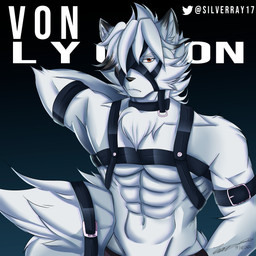 abs anthro arm_behind bottomwear clothed clothing fur hand_behind_head harness looking_at_viewer male muscular muscular_anthro muscular_male name_in_background one_eye_obstructed pecs red_eyes solo straps text topless topless_anthro topless_male twitter_logo white_body white_fur silverray17 mihoyo patreon twitter zenless_zone_zero von_lycaon canid canine canis mammal wolf 1:1 2022 absurd_res artist_name dated hi_res signature