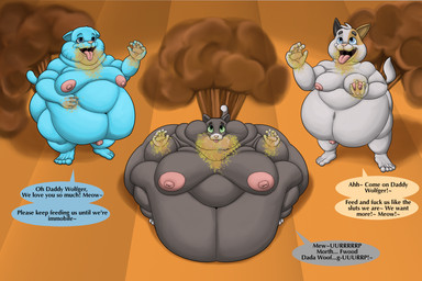 anthro begging belly fart genitals group male male/male messy_eater moobs nipples nude obese overweight penis profanity small_penis text trio young wolfgerlion64 cartoon_network litterbox_comics the_amazing_world_of_gumball cooper_(litterbox_comics) gumball_watterson vincent_(litterbox_comics) domestic_cat felid feline felis mammal 3:2 absurd_res english_text hi_res