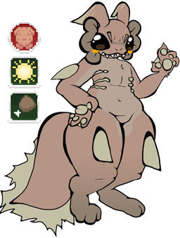 ambiguous_gender anthro black_eyes blush digitigrade gills navel orange_blush pawpads paws sharp_teeth simple_background slightly_chubby solo standing tail tan_body teeth persikkukusik casualties:_unknown amphibian arthropod dune_(gunsawian) gunsawian insect full-length_portrait hi_res portrait