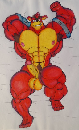 anthro balls barefoot bedroom_eyes feet genitals looking_at_viewer male muscular muscular_male narrowed_eyes nipples nude penis seductive solo okrizo831 activision crash_bandicoot_(series) crunch_bandicoot bandicoot mammal marsupial hi_res