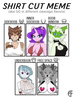 accessory anthro areola areola_slip bell black_eyes blue_eyes bow_ribbon breasts brown_body brown_eyes brown_hair cat_keyhole_clothing cleavage cleavage_cutout clothed clothing cutout eye_through_hair eyebrow_through_hair eyebrows eyelashes eyelashes_through_hair female full_cleavage fur green_body green_fur grey_body grey_fur grey_hair grin group hair hair_accessory hair_bow hair_ribbon halter_top hand_on_breast hands_behind_head heart_pasties horn inner_boob jingle_bell looking_at_viewer nipple_outline pasties pink_body purple_eyes purple_hair ribbons shirt side_boob smile tank_top topwear translucent translucent_hair under_boob white_clothing white_shirt white_tank_top white_topwear eqf18 hasbro my_little_pony mythology nintendo pokemon shirt_cut_meme fan_character mossy_(naka) pekky_reinhard rivin silver_bell_(eqf18) tina_(kangwolf) canid canine canis domestic_cat equid equine felid feline felis generation_9_pokemon horse mammal mythological_creature mythological_equine pokemon_(species) pony sprigatito unicorn wolf 2025 absurd_res hi_res meme