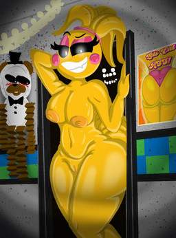accessory anthro beakless belly bib big_breasts big_butt breasts butt clothing doorway eye_makeup eyebrows feather_hair feathers female genitals glistening glistening_body glistening_eyes glistening_skin glowing glowing_eyes hair hair_accessory hair_tie hand_behind_head hand_on_doorframe kneeling machine navel nipples non-mammal_nipples nude panties paper_plate poster presenting presenting_hindquarters pseudo_hair rosy_cheeks sharp_teeth sharp_tooth smile smiling_at_viewer smirk solo tail tail_feathers teeth thick_thighs tied_hair underwear vulva crazy_8_animations five_nights_at_freddy's five_nights_at_freddy's_2 scottgames shadow_bonnie_(fnaf) toy_chica_(fnaf) animatronic avian bird chicken galliform phasianid robot