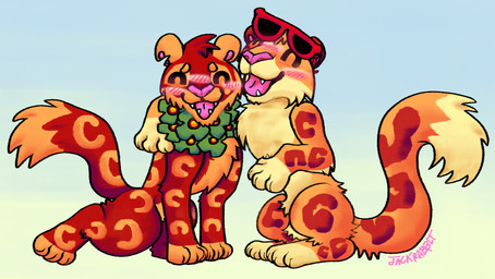 3_toes 4_fingers ambiguous_gender blush blush_lines chest_tuft digitigrade duo eyes_closed eyewear feet feral fingers happy laugh notched_ear paws quadruped semi-anthro side_view sitting smile sunglasses tail toes tuft jackrabbit_(artist) animal_jam wildworks happy_sunnyjoy_(animal_jam) major_frozentoes_(animal_jam) felid mammal pantherine snow_leopard 2024 digital_drawing_(artwork) digital_media_(artwork) hi_res ibispaint_(artwork) shaded signature