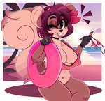 anthro beach big_breasts bikini bikini_bottom bikini_bottom_removed bikini_removed bikini_top_only blush bottomless bottomless_female breasts brown_body brown_fur buckteeth chest_tuft cleavage clothed clothing curvy_figure ear_piercing female fur glistening_eyelids hair inflatable inner_tube mostly_nude navel one_eye_closed piercing pose shirt short_hair skimpy solo swimwear tail tank_top teasing teeth tongue tongue_out topwear tuft two-piece_swimsuit wink wireless_shiba shelly_bélier mammal rodent sciurid tree_squirrel 2024 absurd_res digital_drawing_(artwork) digital_media_(artwork) hi_res pinup