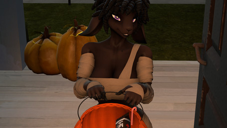 anthro big_breasts big_ears black_hair breasts brown_body building candy clothed clothing dessert door female food fruit grass hair holidays house plant pumpkin small_waist solo wide_hips joker0 warfaremachine_(modeler) halloween carmila_(atoastedorange) warfare_goat 16:9 3d_(artwork) digital_media_(artwork) hi_res source_filmmaker_(artwork) widescreen