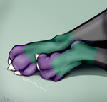 3_toes anthro claws colored_nails curling_toes feet foot_focus green_background green_body green_scales grey_body grey_scales male multicolored_body multicolored_scales nails paws purple_body purple_scales scales simple_background soles solo toes tops white_claws white_nails muffinvinvin mythology muffin_(muffinvinvin) dragon mythological_creature mythological_scalie scalie 2023 absurd_res hi_res signature